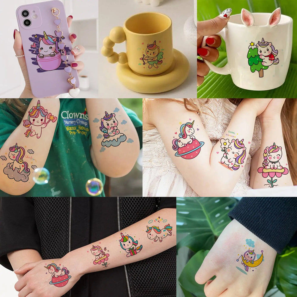 50 PCS Cute Unicorn Temporary Tattoos For Girls Kids Face Waterproof Fake Tattoo Sticker Cartoon Birthday Gifts Tatoos Body Art (ONLINE ORDER ONLY)