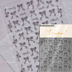 Doodle Pink Blue Ribbon Bowknot Flower Cherry Strawberry Graffiti Love Heart Delicate Embossed Nail Art Sticker Manicure Decals (ONLINE ORDER ONLY)