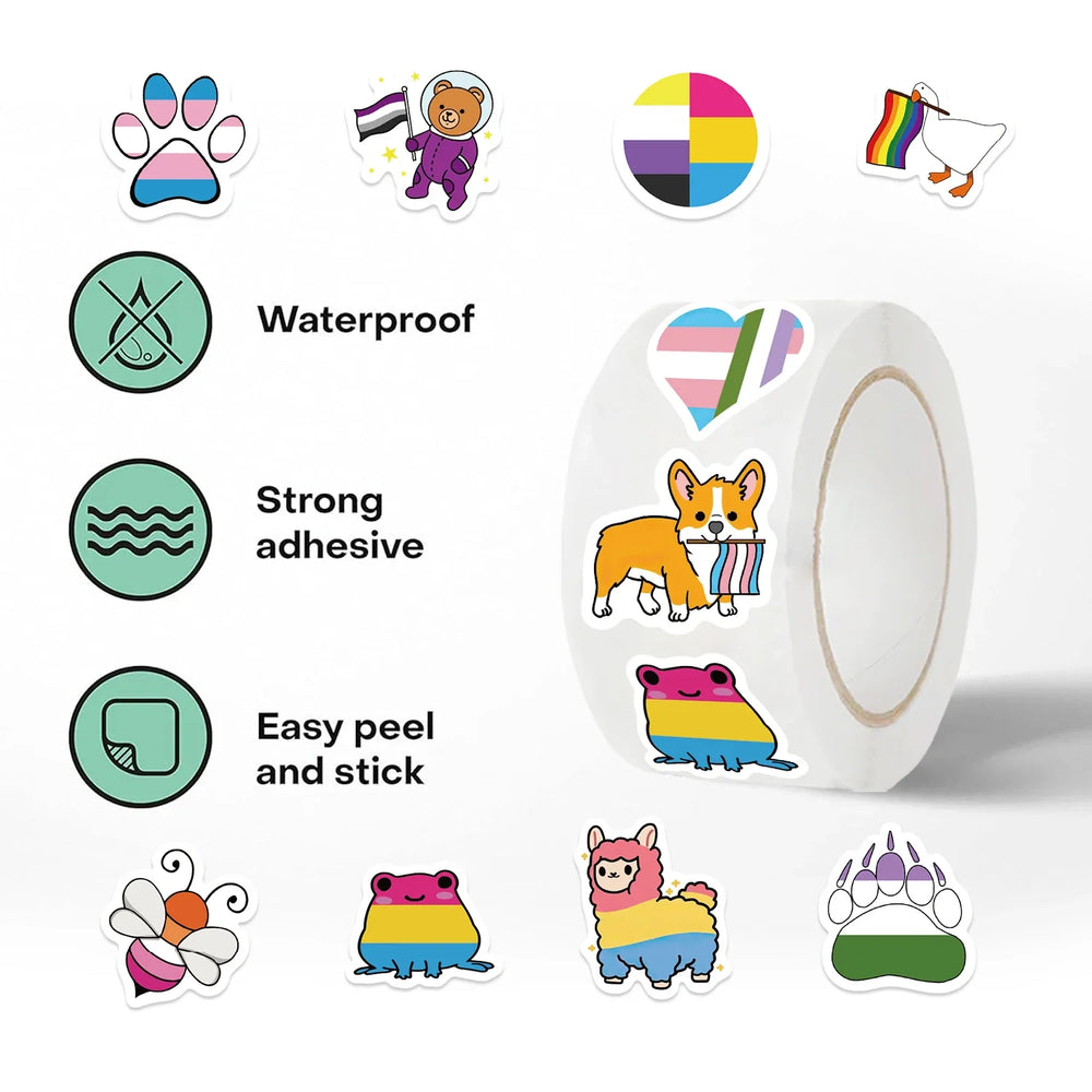 500pcs Rainbow LGBTQ Stickers Roll for Kids for School Reward Decals Students Teachers Cute Animals Stickers Labels (ONLINE ORDER ONLY)