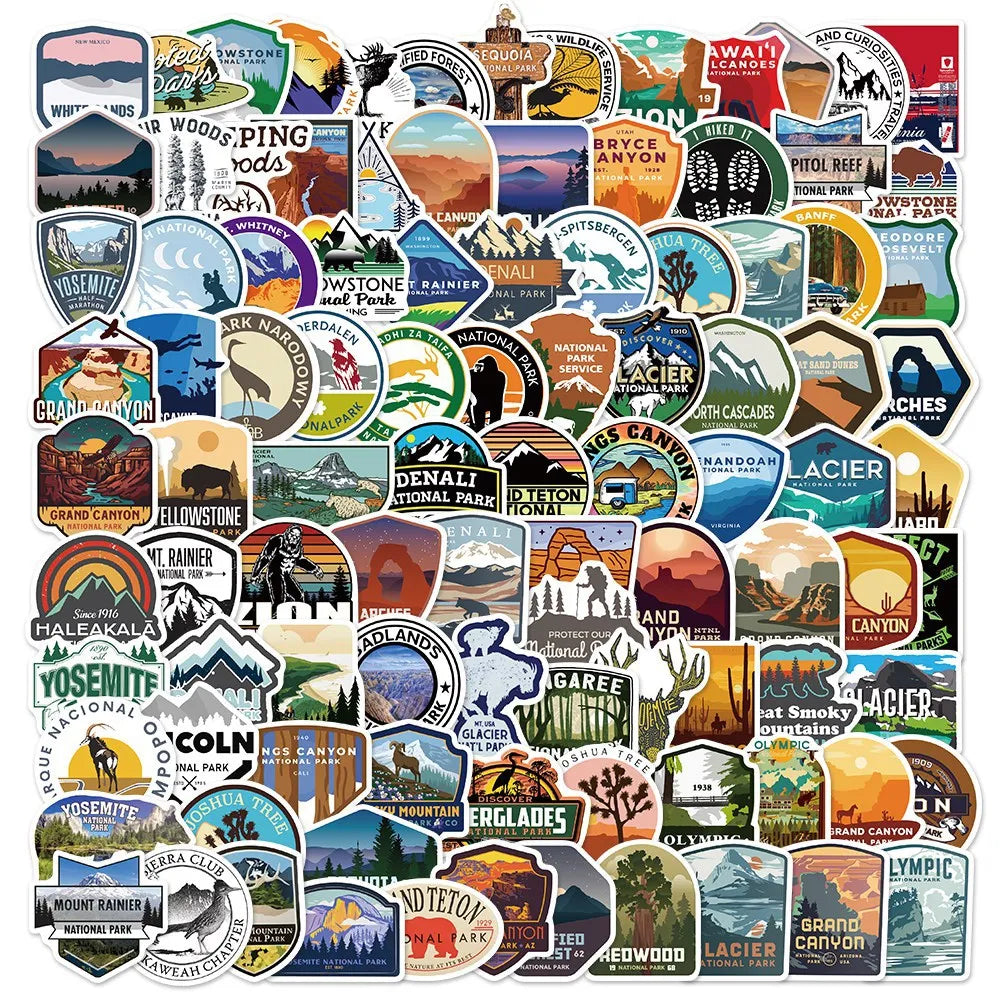 Outdoor National Park Stickers 10/50/100pcs for Scrapbooking, Guitar, Laptop, Phone, Suitcase, Helmet (ONLINE ORDER ONLY)