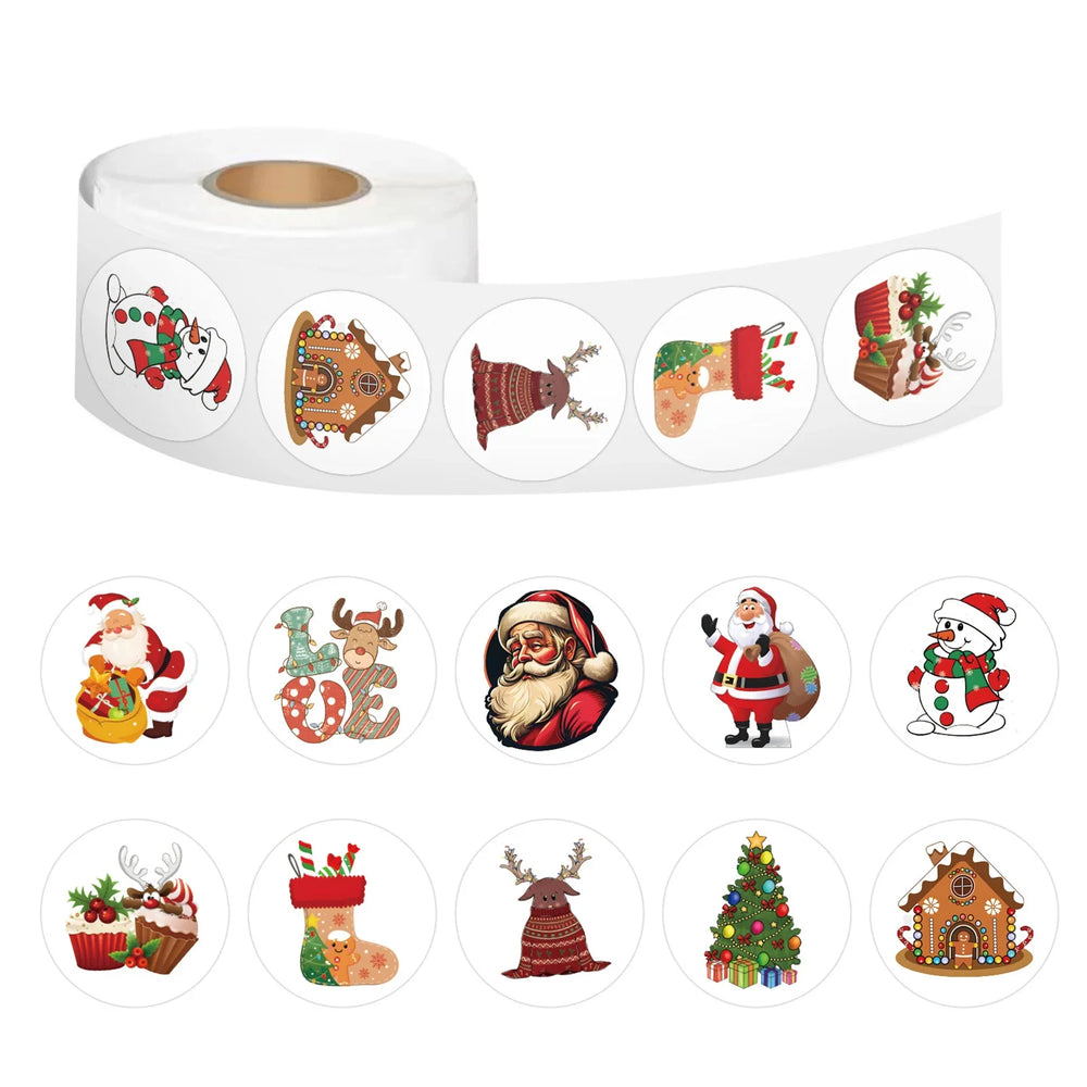 100-500pcs Merry Christmas Stickers Round Christmas Gift Box Decor Seal Sticker Cute Santa Party Decor Stationery Sticker (Online Order Only)