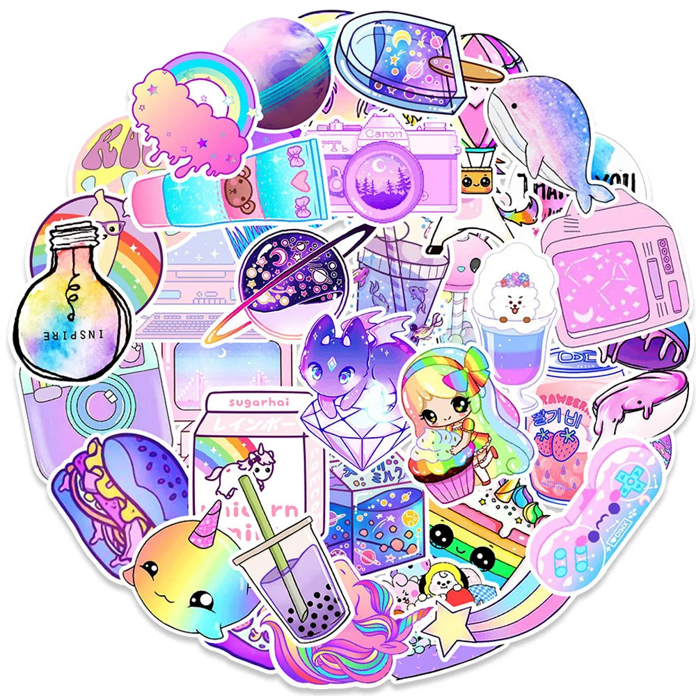 Cartoon Girl Aesthetic Stickers for Kids - Laptop, Guitar, Phone, Car, Scrapbook, Luggage Decals (10/30/50pcs) (Online Order Only)