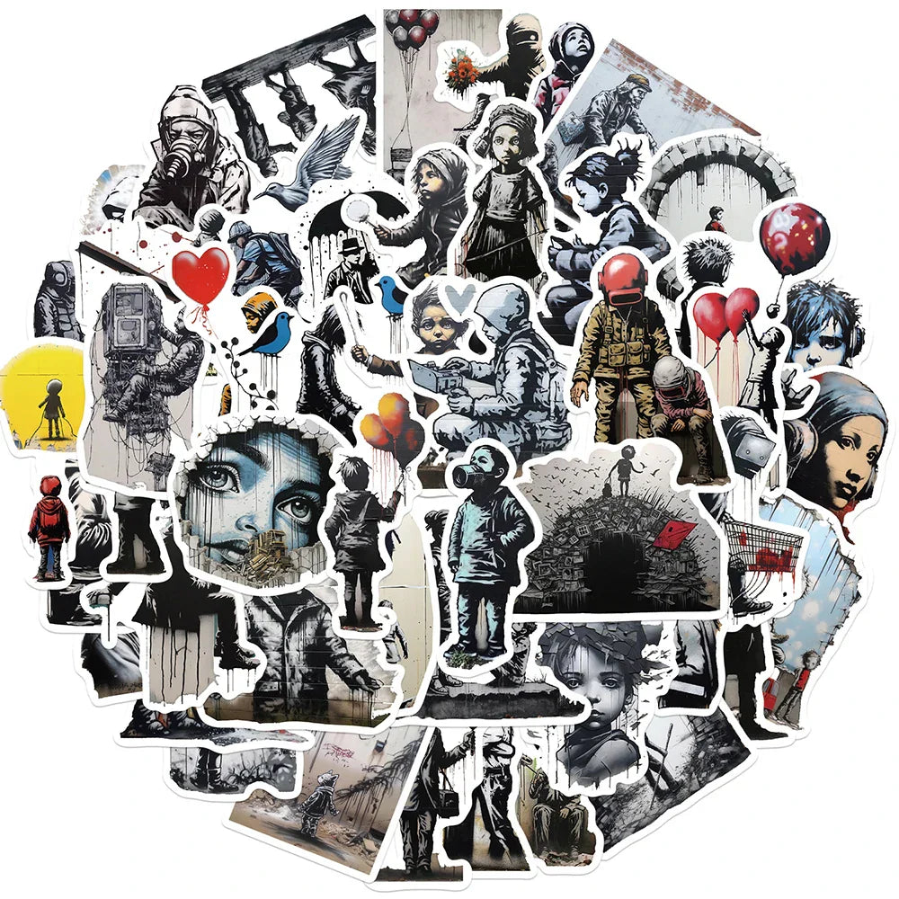 Banksy Graffiti Stickers 10/30/50PCS - Street Art Decals for Laptop, Suitcase, Phone, Bike, Wall (ONLINE ORDER ONLY)