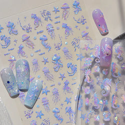 Jellyfish Schools of Fish Shoal Mermaid Tail Seahorse Dreamy Ocean Starfish Shell Coral Adhesive Nail Art Sticker Manicure Decal (ONLINE ORDER ONLY)