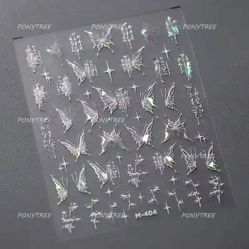 Charming Delicate Sapphire Color Blue Black Stroke Butterfly Jelly Relief Rhinestone Adhesive Nail Art Stickers Manicure Decals (Online Order Only)