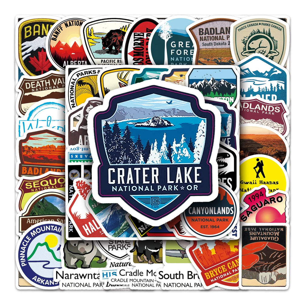 50Pcs National Park Cartoon Waterproof Vinyl Stickers for Skateboard Snowboard Decals (Online Order Only)