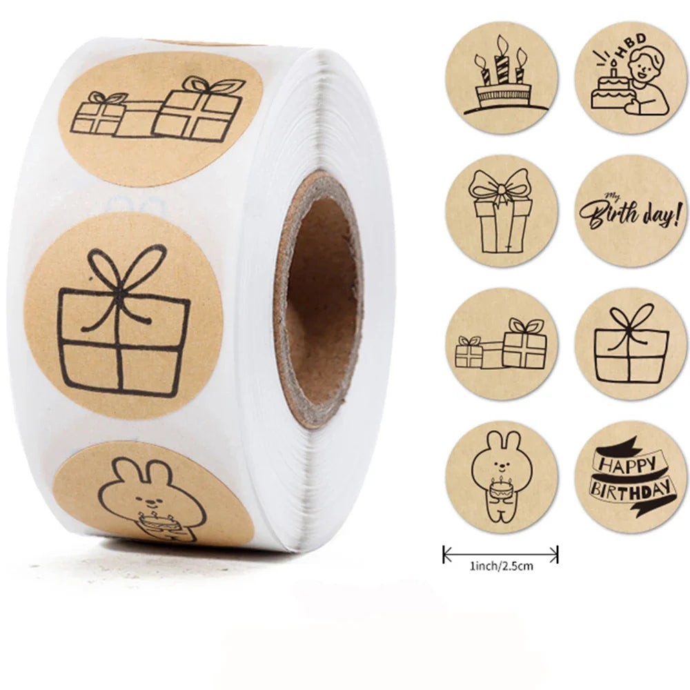 100-500Pcs Round Happy Birthday Sticker For Creativity Cute Stationery Labels Various Sticker Child For Scrapbooking (ONLINE ORDER ONLY)