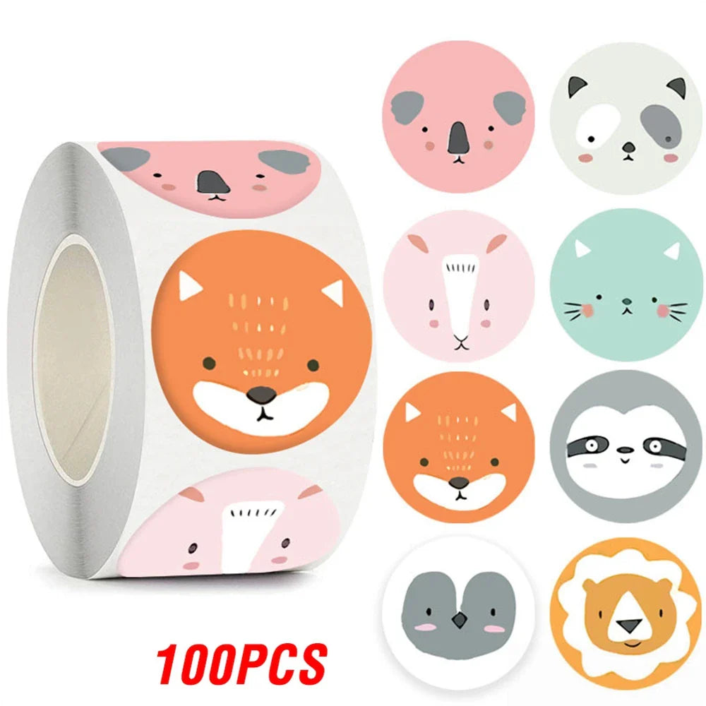 100-500pcs Cartoon Animals Sticker for Children 8 Designs Cute Thank You Scrapbooking Stationery Sealing Labels Rewards Stickers (ONLINE ORDER ONLY)