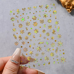 1PCS Laser Gold Snowflake Christmas Tree Nail Sticker 3D Adhesive Nail Decals Nail Art Accessories New Christmas Decoration 2024 (ONLINE ORDER ONLY)