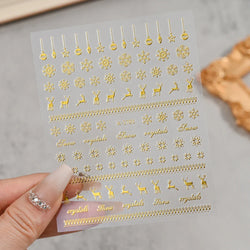 3D Gold Glitter Snowflake Nail Sticker Winter Reflective Elk Star Balloon Christmas Tree Foil Xmas New Year Decal Tips Decoratio (ONLINE ORDER ONLY)