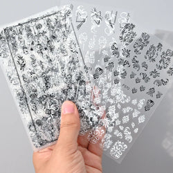 1PC Lace Flower Leaf Nail Sticker Geometric Line Leaf Floral Nail Art Decal Abstract Elegant Black White Pattern Nail Decoration (ONLINE ORDER ONLY)