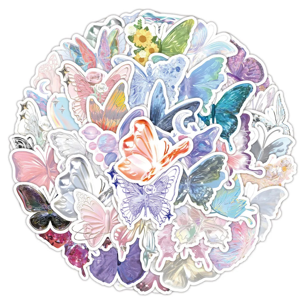 10/30/50PCS Cute Butterfly Stickers Aesthetic Graffiti DIY Waterproof Skateboard Phone Fridge Phone Guitar Bike Graffiti Kid Toy (ONLINE ORDER ONLY)