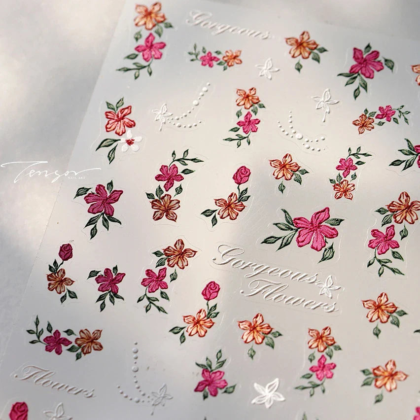 Bloomy Water Side Flower Delicate and Charming Peach Blossom Rose Garden Adhesive Nail Art Decorations Sticker Manicure Decals (ONLINE ORDER ONLY)