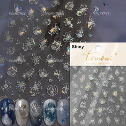 Flying Snowflakes Cold Winter Geometric Hexagon Star Romantic Adhesive Nail Art Stickers Embossment Rhinestone Manicure Decals (ONLINE ORDER ONLY)