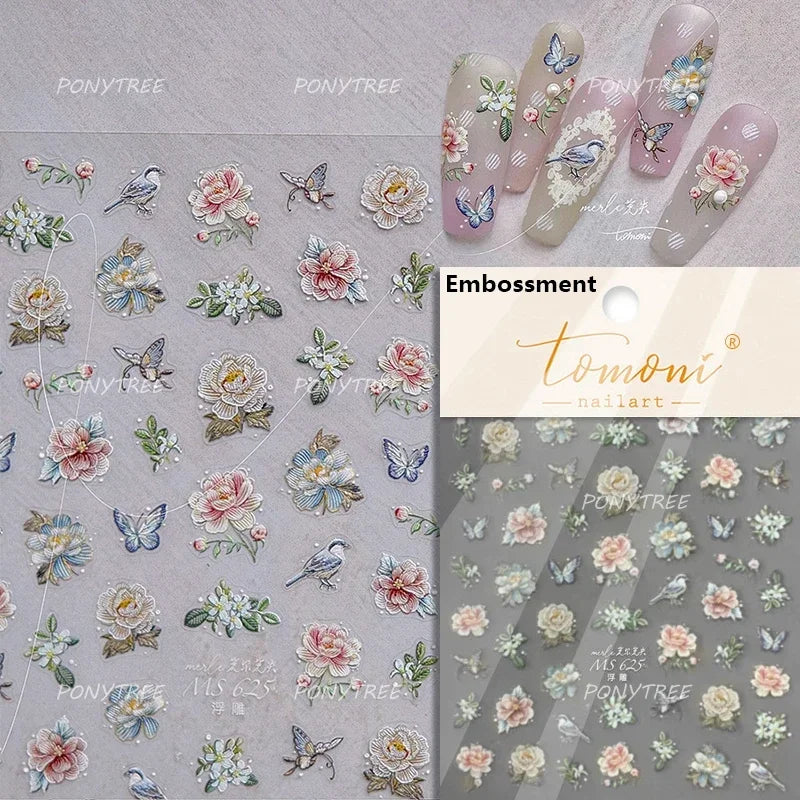 Retro Candlestick Holder Rose Rambler Birdcage Photo Frame Lace Self Adhesive Nail Art Sticker Charm Rhinestone Manicure Decal (Online Order Only)