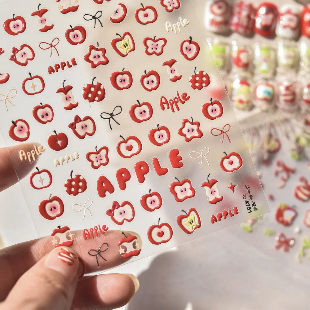 Shiny Attractive Apple Core Peel Cute Fruits Bowknot Tie Star Self Adhesive Nail Art Stickers Charming Rhinestone Manicure Decal (ONLINE ORDER ONLY)