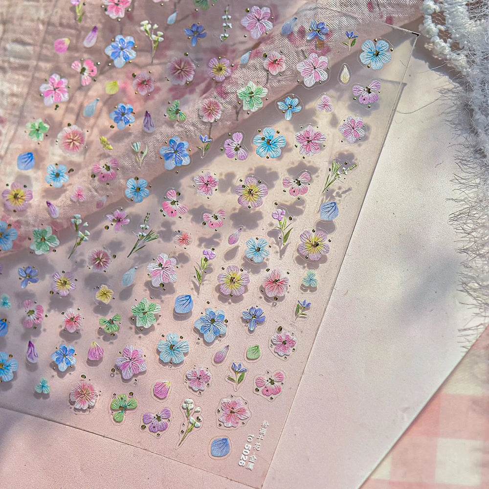 Colourful Dried Flower Petal Texture Peach Blossom Orchid Fragrant Bouquet 5D 3D Self Adhesive Nail Art Stickers Manicure Decals (ONLINE ORDER ONLY)