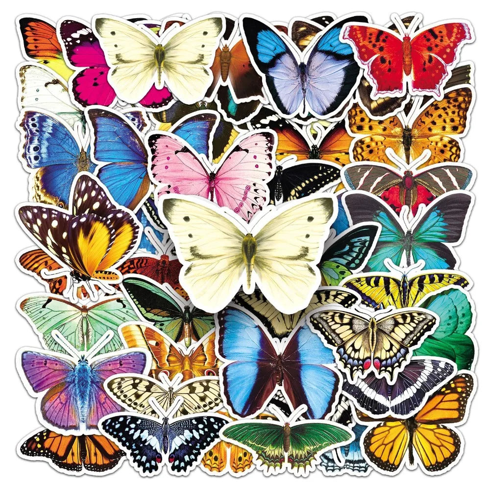 10/50Pcs Natural Creature Colorful Butterfly Stickers for Kids Toy Insect Stickers Suitcase Refrigerator Luggage Phone Case (ONLINE ORDER ONLY)