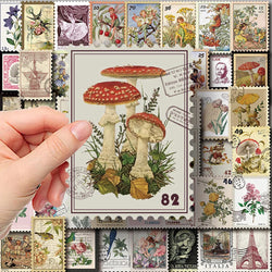 Vintage Stamp Flower Mushroom Butterfly Stickers for Laptop Luggage Skateboard Decals (Online Order Only)