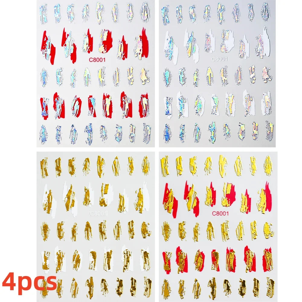 4pcs/Set Elf/Fairy Jelly Gold Nail Art Sticker Sun/Moon/Star Geometric Embossed Reliefs Self Adhesive Nail Decal Manicure Design (Online Order Only)