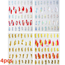 4pcs/Set Elf/Fairy Jelly Gold Nail Art Sticker Sun/Moon/Star Geometric Embossed Reliefs Self Adhesive Nail Decal Manicure Design (Online Order Only)