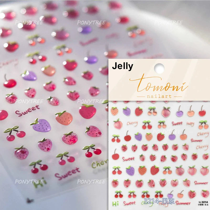 Toast Butter Brioche Bread Dim Sum Cookie Cherry Pudding Food Fork Doughnut Relief Adhesive Nail Art Stickers Manicure Decals (ONLINE ORDER ONLY)