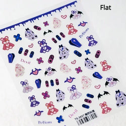 Cat Eye Halloween Terror Spider Cross Rose Love Heart Flower Snake Web Candy Bunny Thrilling Nail Art Stickers Manicure Decals (Online Order Only)