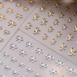 Shiny Pink Silver Gold Bowknot Tie Line Mini Delicate 3D 5D Self Adhesive Nail Art Stickers Embossment Rhinestone Manicure Decal (Online Order Only)