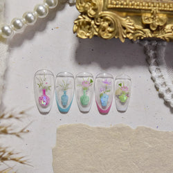 Orchid Daisy Chrysanthemum Peach Blossom Lotus Flower Vase Floral Art Fan Wintersweet Adhesive Nail Art Stickers Manicure Decals (Online Order Only)