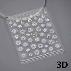 Hot Stamping Romantic White Gold Snowflakes Hexagon Winter 3D Self Adhesive Nail Art Stickers Shiny Rhinestone Manicure Decals (Online Order Only)