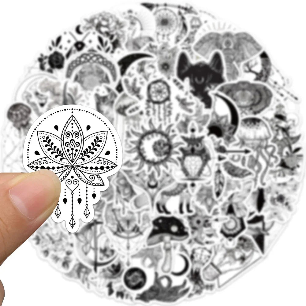 50PCS Black And White Gothic Sticker Art Vintage Classic Suitcase Scrapbook Helmet Laptop Waterproof Gift Cool Toys Decal (ONLINE ORDER ONLY)