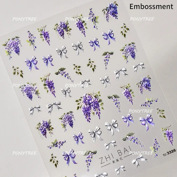 Tulips Flower Letter Bowknot Butterfly Irregular Lines Pearl Tender 5D Adhesive Nail Art Stickers Manicure Decals Stick on Nail (ONLINE ORDER ONLY)