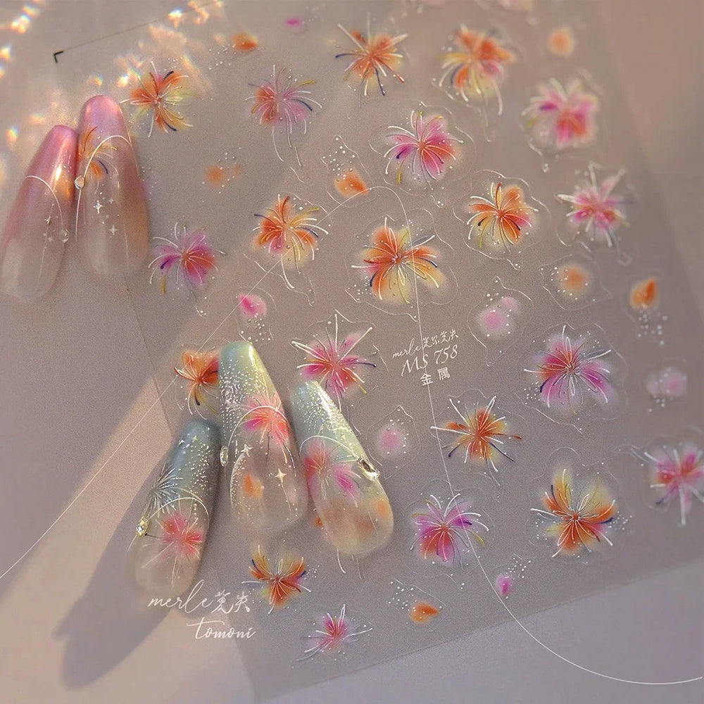Fireworks Bloom Romantic Starry Sky Goldfish Metallics Color Gradient Self Adhesive Nail Art Stickers Halo Dyeing Manicure Decal (ONLINE ORDER ONLY)