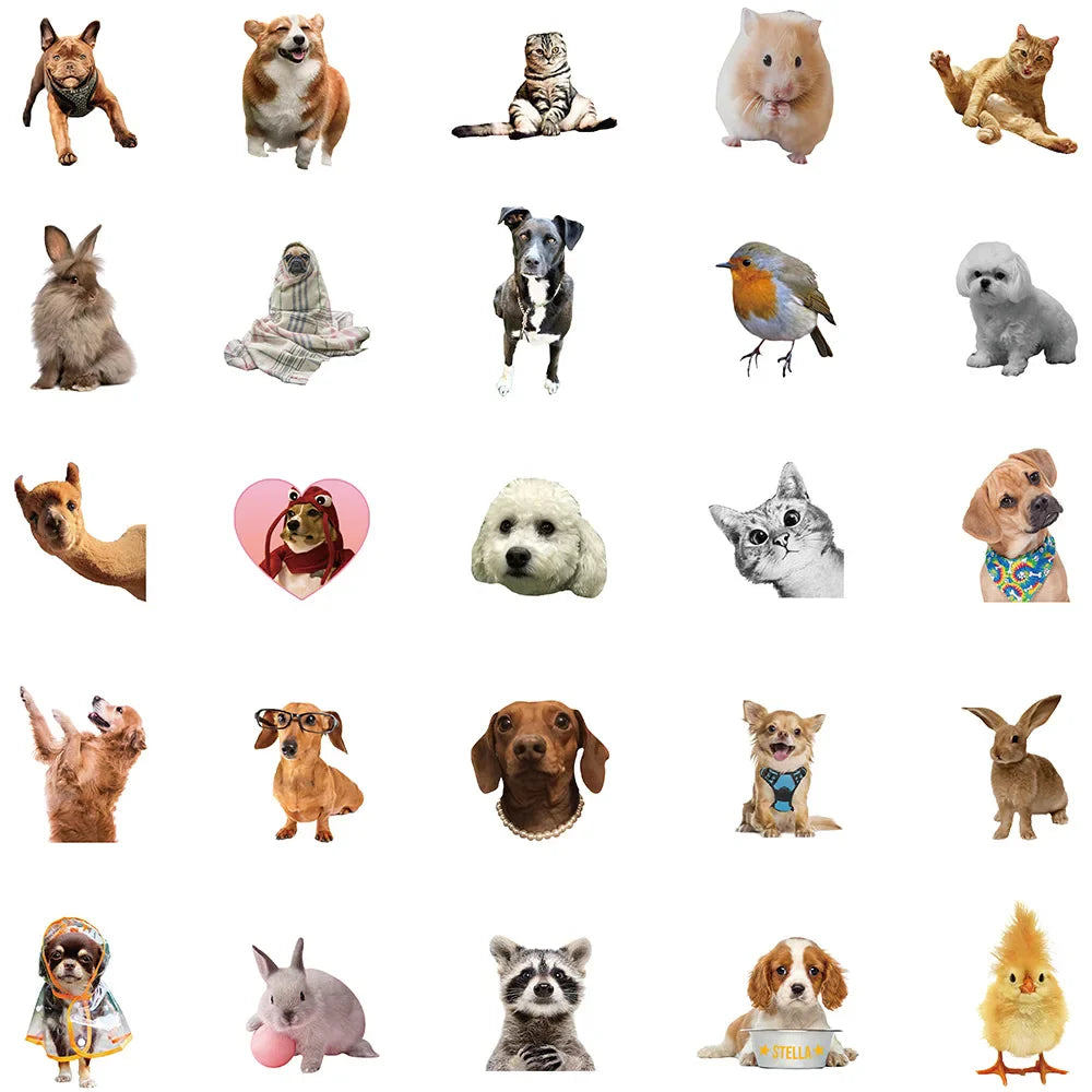 52pcs Cute Dogs Cats Animal Stickers For Luggage Laptop Water Bottle Vinyl Waterproof Graffiti Bicycle Car Decals Kids Toy (ONLINE ORDER ONLY)