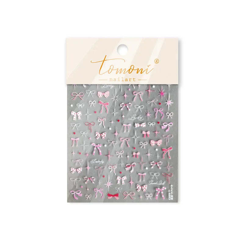 Pink Blue Bowknot Star Lace Round Dot Starburst Spot Leopard Print 3D Self Adhesive Nail Art Decorations Sticker Manicure Decals (ONLINE ORDER ONLY)