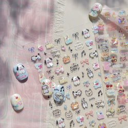 Graffiti Bear Cat Kitten Dog Puppy Bowknot Cake Tulip Note Star Cherry Cup Adhesive Nail Art Decoration Sticker Manicure Decals (ONLINE ORDER ONLY)