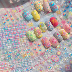 Chic Lavender Tulip Flower Bowknot Totem Center Symmetric Pattern Daisy Line Gird Self Adhesive Nail Art Stickers Manicure Decal (ONLINE ORDER ONLY)