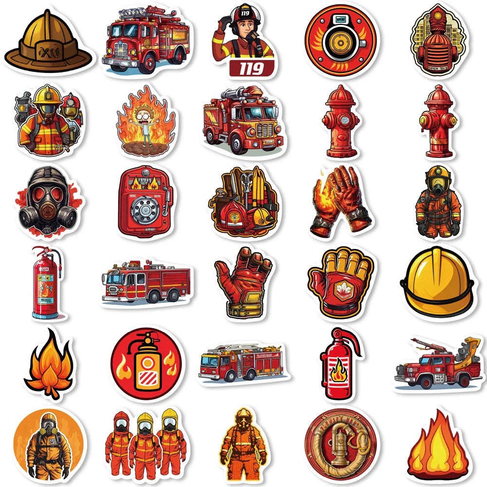 10/30/61pcs Fire Hero Firefighter Stickers Fireman Decal Laptop Suitcase Motorcycle Car Phone Decoration Sticker Kid Classic Toy (Online Order Only)