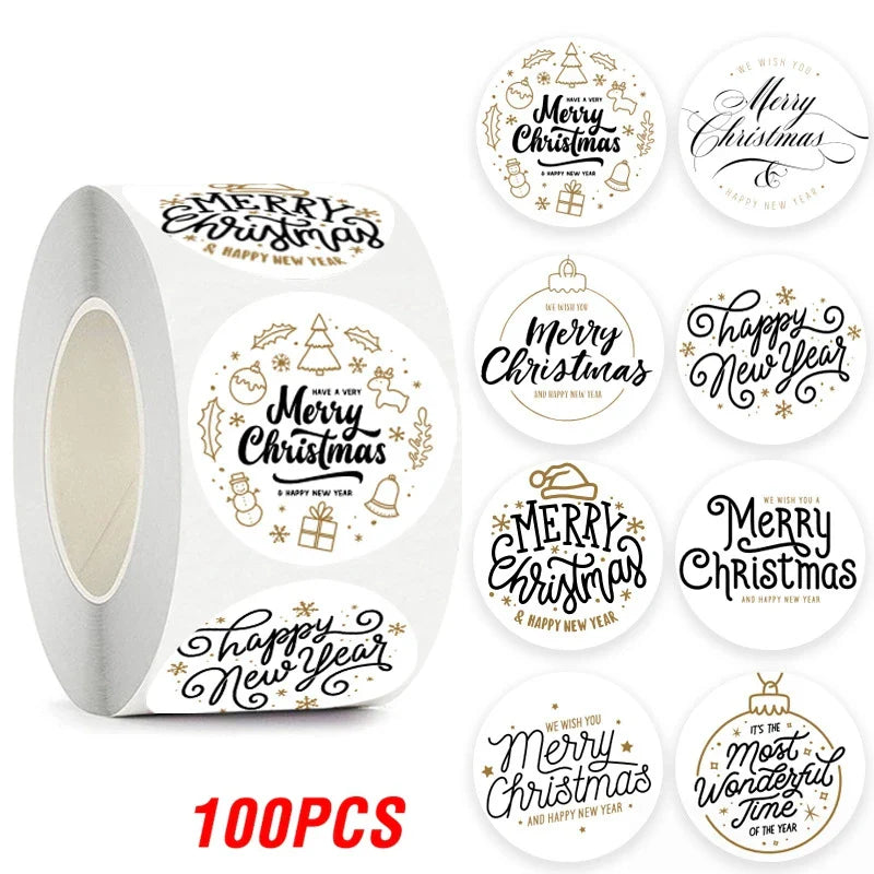 100-500pcs Merry Christmas Sticker Holiday Party New Year Decoration Gift Box Seal Sticker Baking Label Packaging Sticker (ONLINE ORDER ONLY)