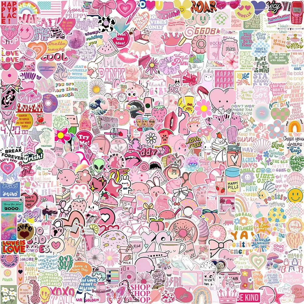 400PCS Cute Pink Cartoon Stickers Waterproof DIY Laptop Luggage Phone Decals (ONLINE ORDER ONLY)