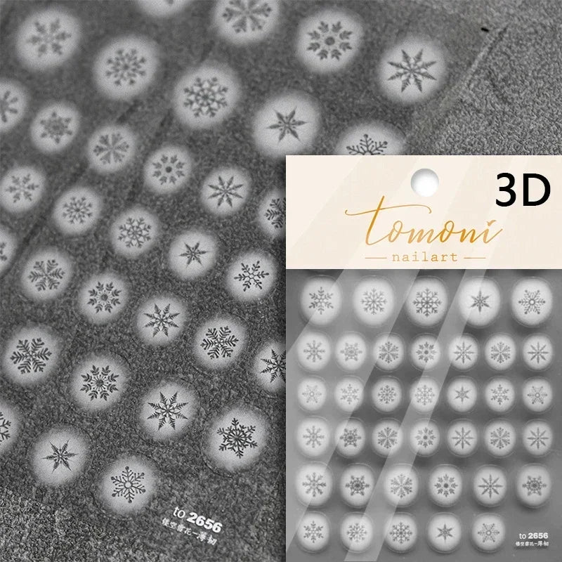 Bronzing Jelly Laser Snowflake Christmas Hot 5D Soft Embossed Relief Self Adhesive Nail Art Decoration Sticker 3D Manicure Decal (ONLINE ORDER ONLY)