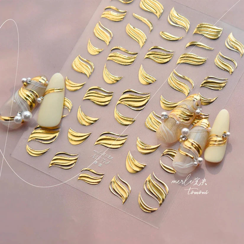 Golden Ink Brush Hot Stamping Irregular Lines Texture Sensation Moon Advanced Feeling Adhesive Nail Art Sticker Manicure Decals (Online Order Only)