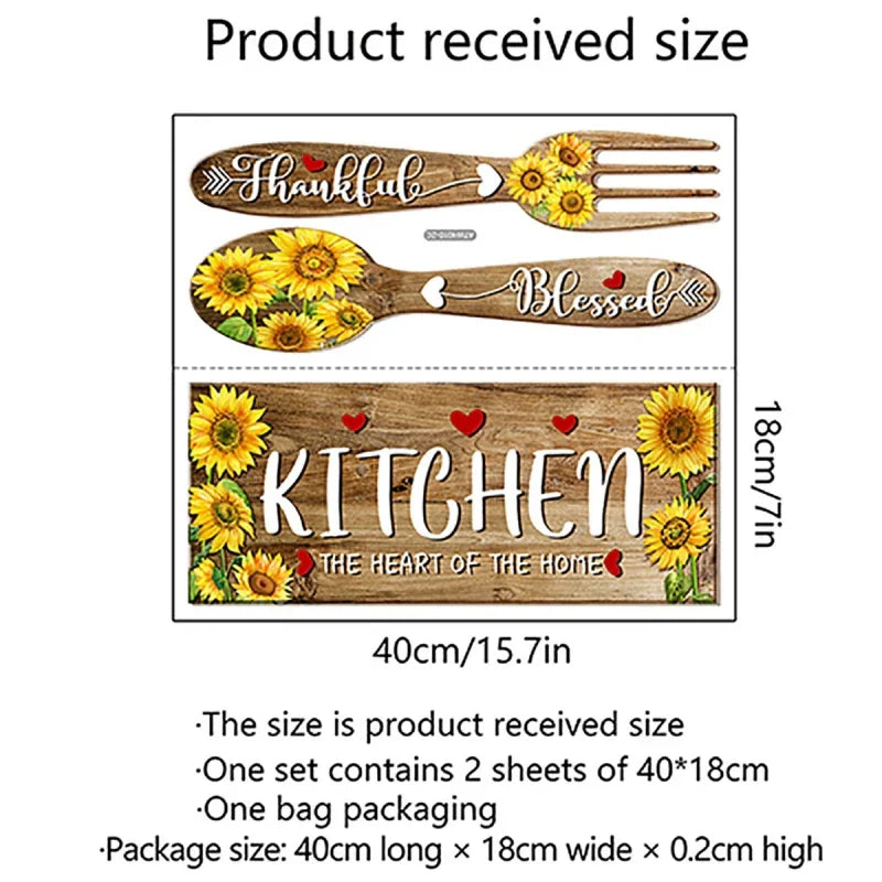 Sunflower Spoon Fork Pattern Kitchen Wall Stickers Restaurant Background Decoration Wallpaper For Home Decor Living Room Decals (Online Order Only)