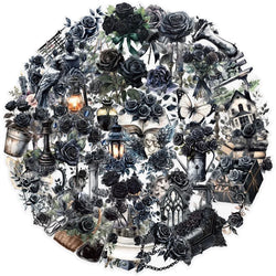 50PCS Kawaii Black Rose PET Sticker Aesthetic Transparent Decoration Scrapbooking Stationery DIY Hand Accounting Supplies (ONLINE ORDER ONLY)