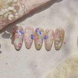 Pink Peach Blossom Blue Magpie Butterfly Bird Wing Tree Branch Animals Plants Shiny 3D Adhesive Nail Art Stickers Manicure Decal (ONLINE ORDER ONLY)