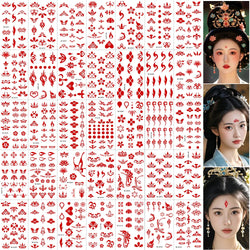 35pcs Eyebrow Flowers Stickers Red Dot Forehead Lotus Stickers Waterproof And Long Lasting Realistic Temporary Tattoo Stickers * (ONLINE ORDER ONLY)