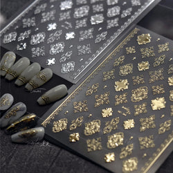 Gold Stamped Silver Totems Geometric Patterns Figure 5D Self Adhesive Nail Art Stickers Stars Bohemia Manicure Decals Wholesale (Online Order Only)