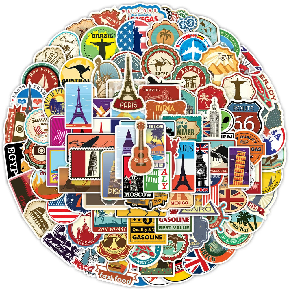 World Landmark Stickers for Phone, Helmet, Luggage, Laptop, Guitar (10/50/100pcs) (Online Order Only)