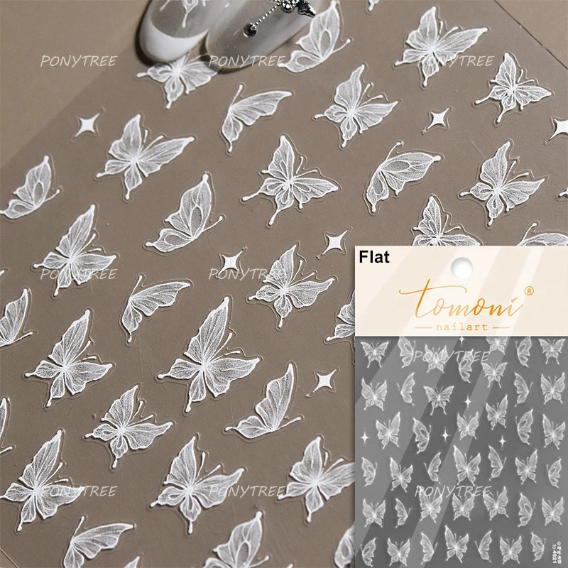 White Flower Colourful Butterfly Pearl Petal Beautiful Garden Charming Plant 5D Self Adhesive Nail Art Stickers Manicure Decals (ONLINE ORDER ONLY)