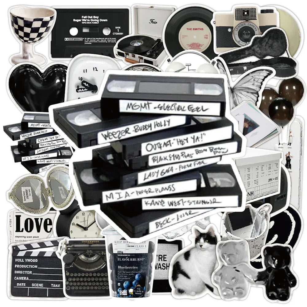 10/30/50pcs Ins Style Black White Simple Cute Stickers Aesthetic Graffiti Decoration Laptop Scrapbook Phone DIY Wall Sticker Toy (Online Order Only)